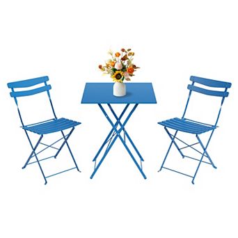 Space-Saving Folding Metal Bistro Set, Weather-Resistant 3 pc Patio Table & 2 Chairs