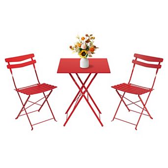 Space-Saving Folding Metal Bistro Set, Weather-Resistant 3 pc Patio Table & 2 Chairs