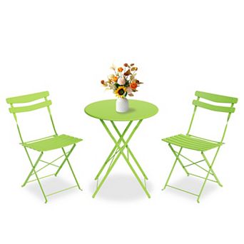 Folding 3 pc Bistro Set, Rust-Resistant Steel Patio Table & 2 Chairs