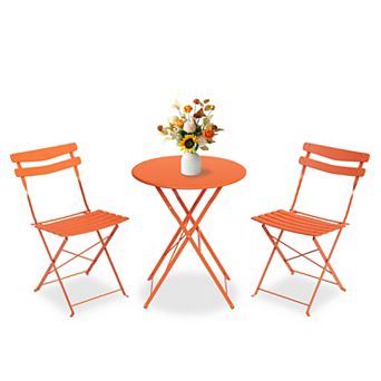 Folding 3 pc Bistro Set, Rust-Resistant Steel Patio Table & 2 Chairs