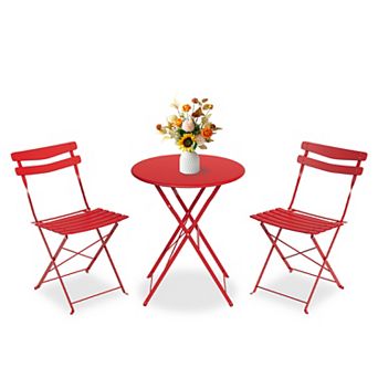 Folding 3 pc Bistro Set, Rust-Resistant Steel Patio Table & 2 Chairs