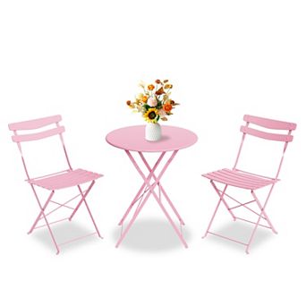 Folding 3 pc Bistro Set, Rust-Resistant Steel Patio Table & 2 Chairs