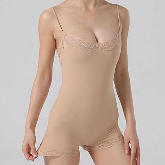 Women's Lace Trim Spaghetti Strap Boy Short Shapewear Bodysuit