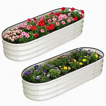 Set of 2 Oval Galvanized Raised Garden Beds, 4.5x2x1ft, Rust-Resistant Metal Planters