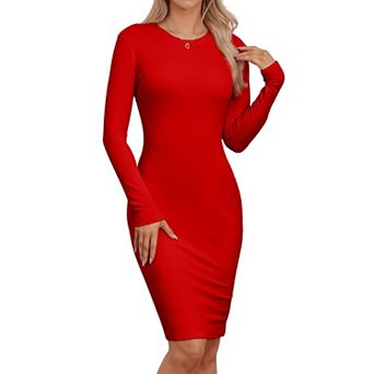 Women Bodycon Long Sleeve Fleece Midi Dress