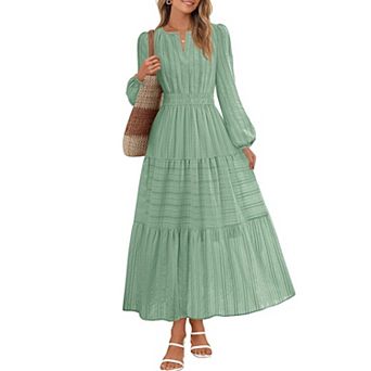 Women's Puff Sleeve V-Neck Midi Dress