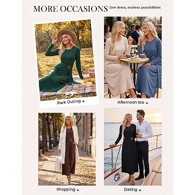 Women's Long Sleeve Fall Maxi Dress with Pockets