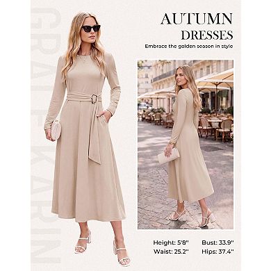 Women's Long Sleeve Fall Maxi Dress with Pockets