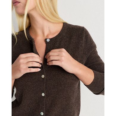Women Crew Neck Single Breasted Long Sleeve Knit Cardigan