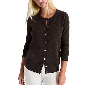 Women Crew Neck Single Breasted Long Sleeve Knit Cardigan