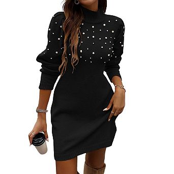 Women's Turtleneck Long Sleeve Fitted Pullover Knit Dress