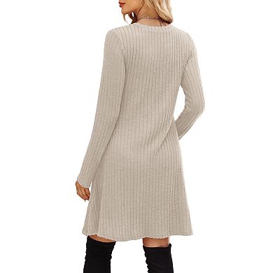 Women's Long Sleeve Empire Waist Tunic Dress with Pockets