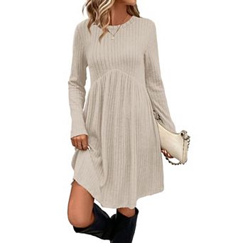 Women's Long Sleeve Empire Waist Tunic Dress with Pockets