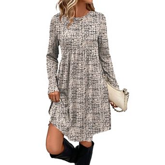 Women's Long Sleeve Empire Waist Tunic Dress with Pockets
