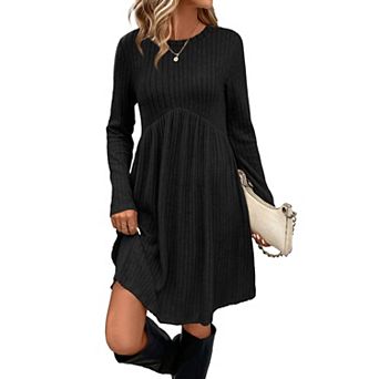 Women's Long Sleeve Empire Waist Tunic Dress with Pockets