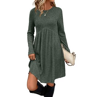 Women's Long Sleeve Empire Waist Tunic Dress with Pockets