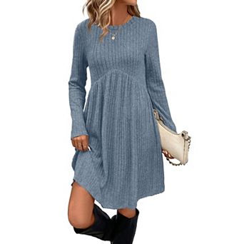 Women's Long Sleeve Empire Waist Tunic Dress with Pockets