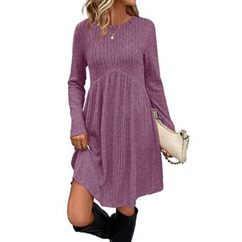 Women's Long Sleeve Empire Waist Tunic Dress with Pockets
