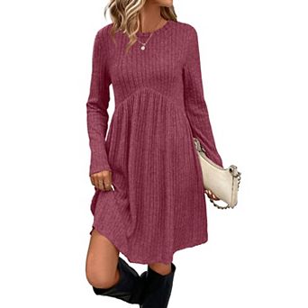 Women's Long Sleeve Empire Waist Tunic Dress with Pockets