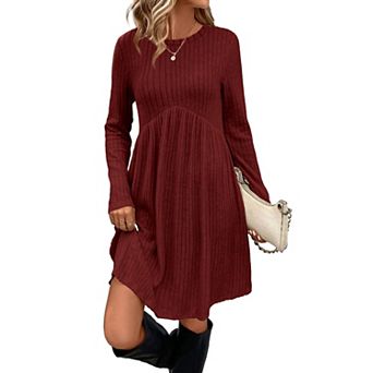Women's Long Sleeve Empire Waist Tunic Dress with Pockets