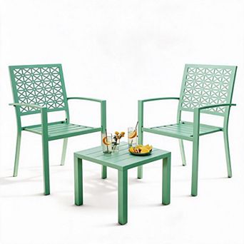 Modern and Compact Metal Patio Bistro Set - 3 pc Outdoor Furniture with 2 Chairs and Coffee Table