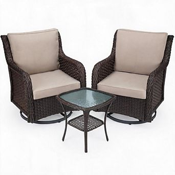 Superior Comfort Patio Chairs Set, 3 pc Outdoor Wicker Swivel Glider Chairs, 4" Thick Cushions