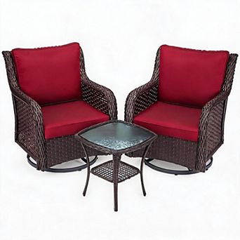 Superior Comfort Patio Chairs Set, 3 pc Outdoor Wicker Swivel Glider Chairs, 4" Thick Cushions