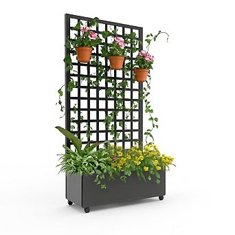 Metal Raised Garden Bed with Trellis & Wheels, Galvanized Planter Box