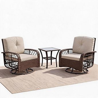 3 pc Wicker Patio Swivel Rocker Chair Set Outdoor Conversation Furniture with 360° Swivel