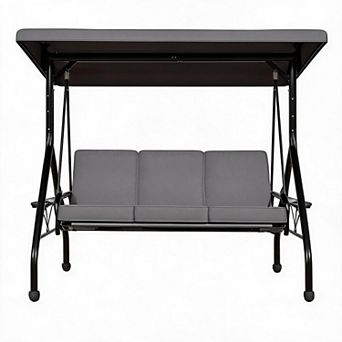 3 Seater Outdoor Swing Chair with Cup Holders, Thickened Removable Cushions, Adjustable Canopy Porch