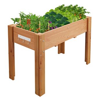 Elevated Wooden Raised Garden Bed with Legs, Planter Box w/ Liner & Drainage