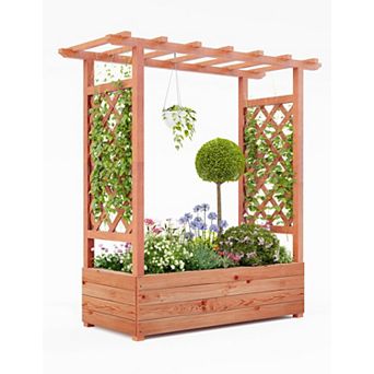 Elevated Wooden Raised Garden Bed with Trellis, Vertical Planter for Climbing Plants