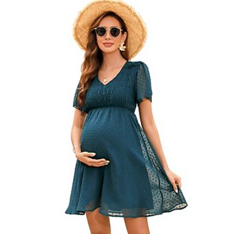 Women Maternity Polka Dot Tulle Tiered Hem Dress