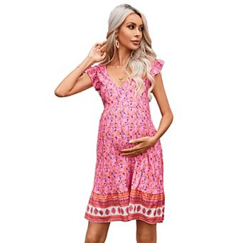 Women Floral Print Ruffle Sleeve Mini Dress
