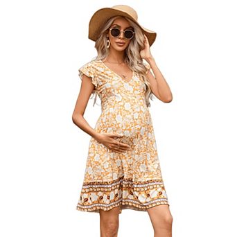 Women Floral Print Ruffle Sleeve Mini Dress