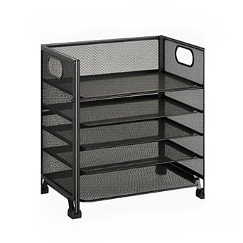 5 tier Letter Tray Organizer, Metal Mesh File Holder,Non-Slip Feet, Tool-Free Assembly,for Office
