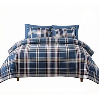 5 pc Plaid Twin Comforter Set , Lightweight Bed in a Bag for Dorm with Sheets, Pillowcase Sham