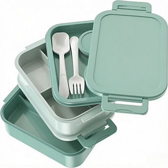 Bento Box - 72oz Stackable Bento Lunch Box, 3 Layers All-in-One Large Bento Box Leak-Proof Lunchbox