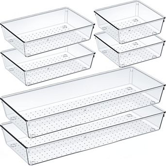 6 pc Large Size Clear Drawer Organizer Set, Multifunctional Storage for Kitchen and Office