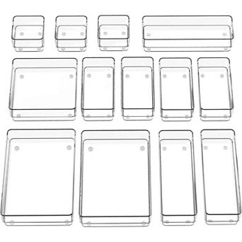13 pc Drawer Organizer with Non-Slip Silicone Pads,5-Size Desk Drawer Organizer Trays Storage Tray