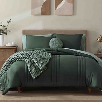 7 pc All Season Striped Comforter Set Bed in a Bag with Sheets & Pillowcases