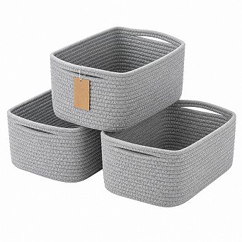 3 Pack Woven Cotton Rope Storage Baskets With Handles For Organizing And Gifting