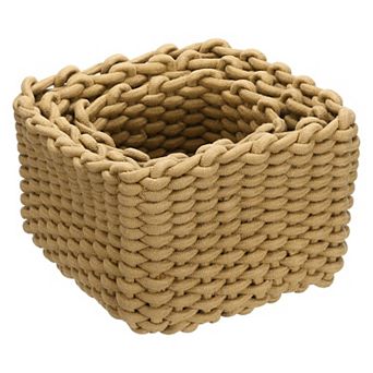 3 pc Woven Basket Cotton Rope Storage Baskets Gift Chest Box for Shelf Organizing Bedroom Home Decor
