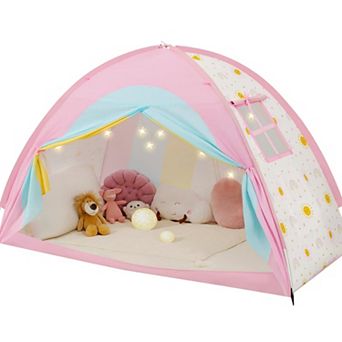 MOEPLSY Twin Size Bed Tent for Girls, Rainbow Blackout Privacy Canopy, Indoor Breathable