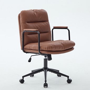 Mid-Back PU Leather Office Chair, 40° Recline Ergonomic Swivel Desk Chair with Wheels