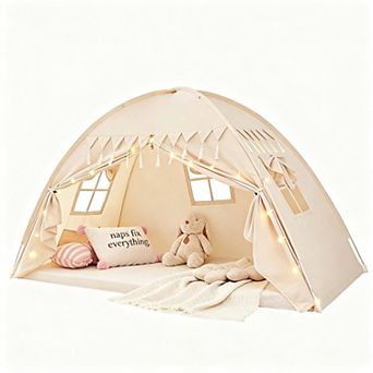 MOEPLSY Twin Size Bed Tent Canopy with Bottom Lights, Portable Foldable Indoor