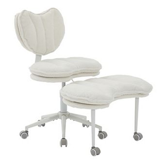 Teddy Fleece Meditation Chair with Wheels, Double-Layer Cushion, Adjustable Lumbar Support