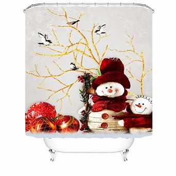 Bird And Snowman Shower Curtains for Bathroom Waterproof Decor 72x72 Inch