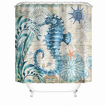 Blue Seahorse Shower Curtains for Bathroom Waterproof Decor 72x72 Inch