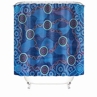 Blue Retro Pattern Shower Curtains for Bathroom Waterproof Decor 72x72 Inch